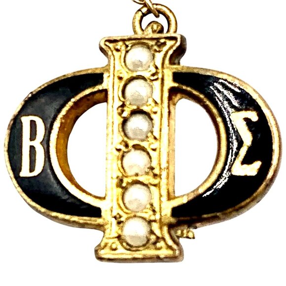 Vintage Beta Sigma Phi Fraternity Gold Tone Enamel Exemplar Torch Pin Pearls - Picture 2 of 7